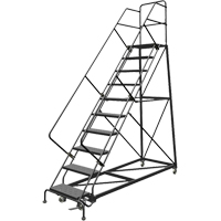 Safety Slope Rolling Ladder, 10 Steps, Perforated, 50° Incline, 100" High Moffatt Supply & Specialties
