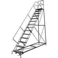 Safety Slope Rolling Ladder, 14 Steps, Perforated, 50° Incline, 140" High Moffatt Supply & Specialties