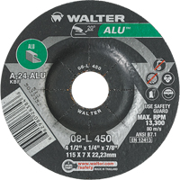 Aluminium Depressed Centre Grinding Wheels, 4-1/2" x 1/4", 7/8" Arbor, Type 27 Moffatt Supply & Specialties