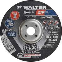 Disque de meulage et de tronçonnage Zip, 3" x 1/13", Arbre de 3/8", Type 27, Grain de 60, Oxyde d'aluminium Moffatt Supply & Specialties
