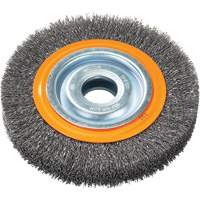 Crimped Wire Bench Wheel Brush, 6" Dia., 0.0118" Fill, 1/2" - 1/4" Arbor Moffatt Supply & Specialties