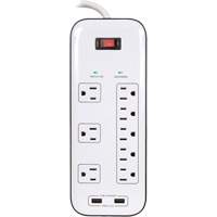 USB Charging Surge Protectors, 8 Outlets, 2400 J, 1875 W, 6' Cord Moffatt Supply & Specialties